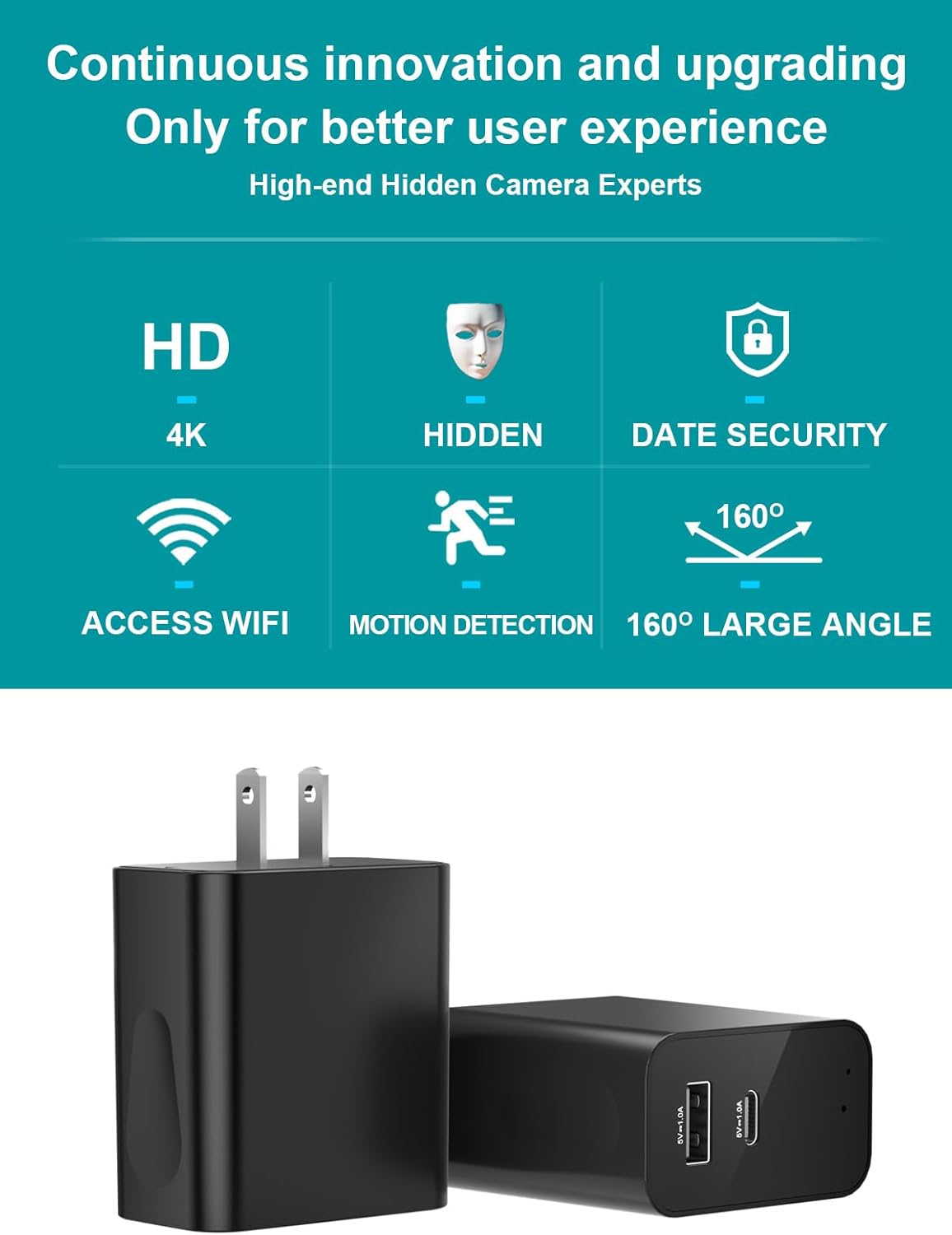 4K Wireless Hidden Cameras Mini Small Spy Security Wall Outlet WiFi Camera Indoor Camera for Home Security[Upgraded] (CAM)