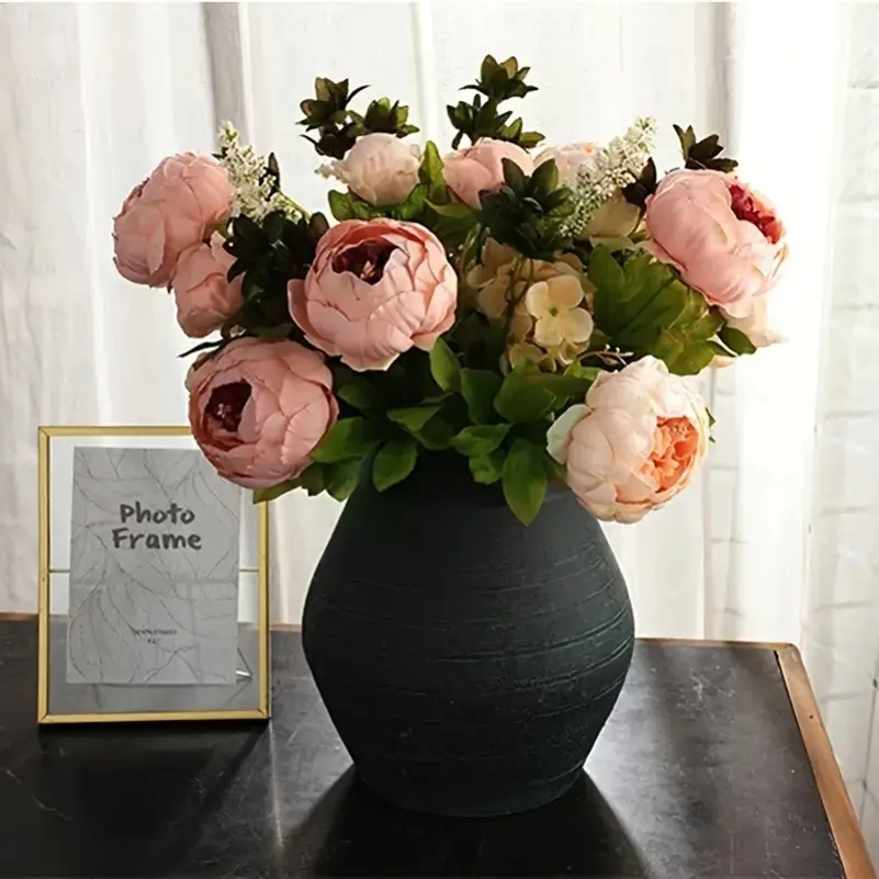 1pc 9cm Lifelike Blush Pale Pink Peony Shabby Chic Vintage Artificial Peonies Flowers - Fabric Floral Decor for Home & Wedding, DIY Crafts & Bridal Bouquets