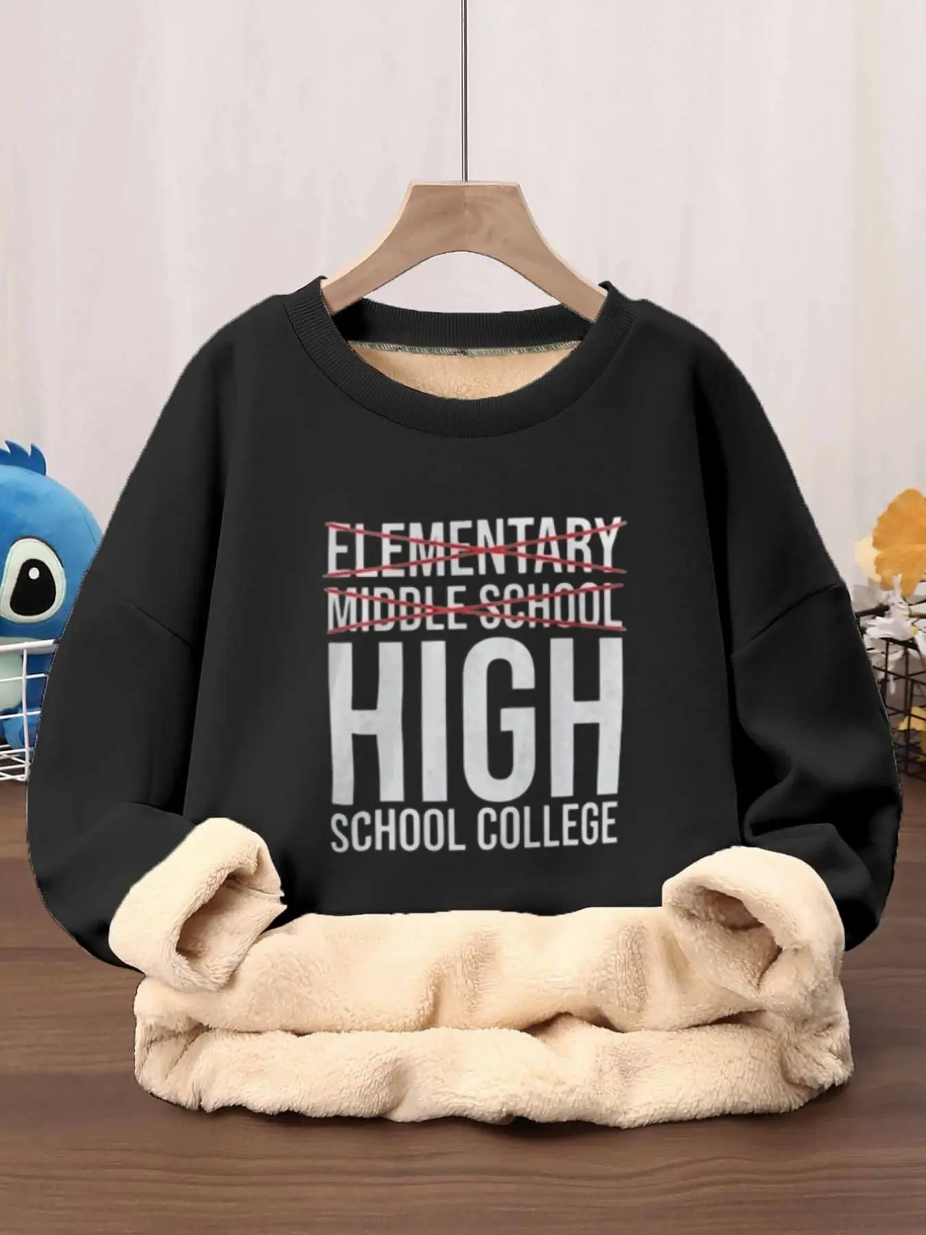 Pixel Style Game over 2026 Graduation Print Round Neck Sweatshirt, Fun Casual Fleece Thick Warm Men's Daily Top, Long Sleeve Loose Fit