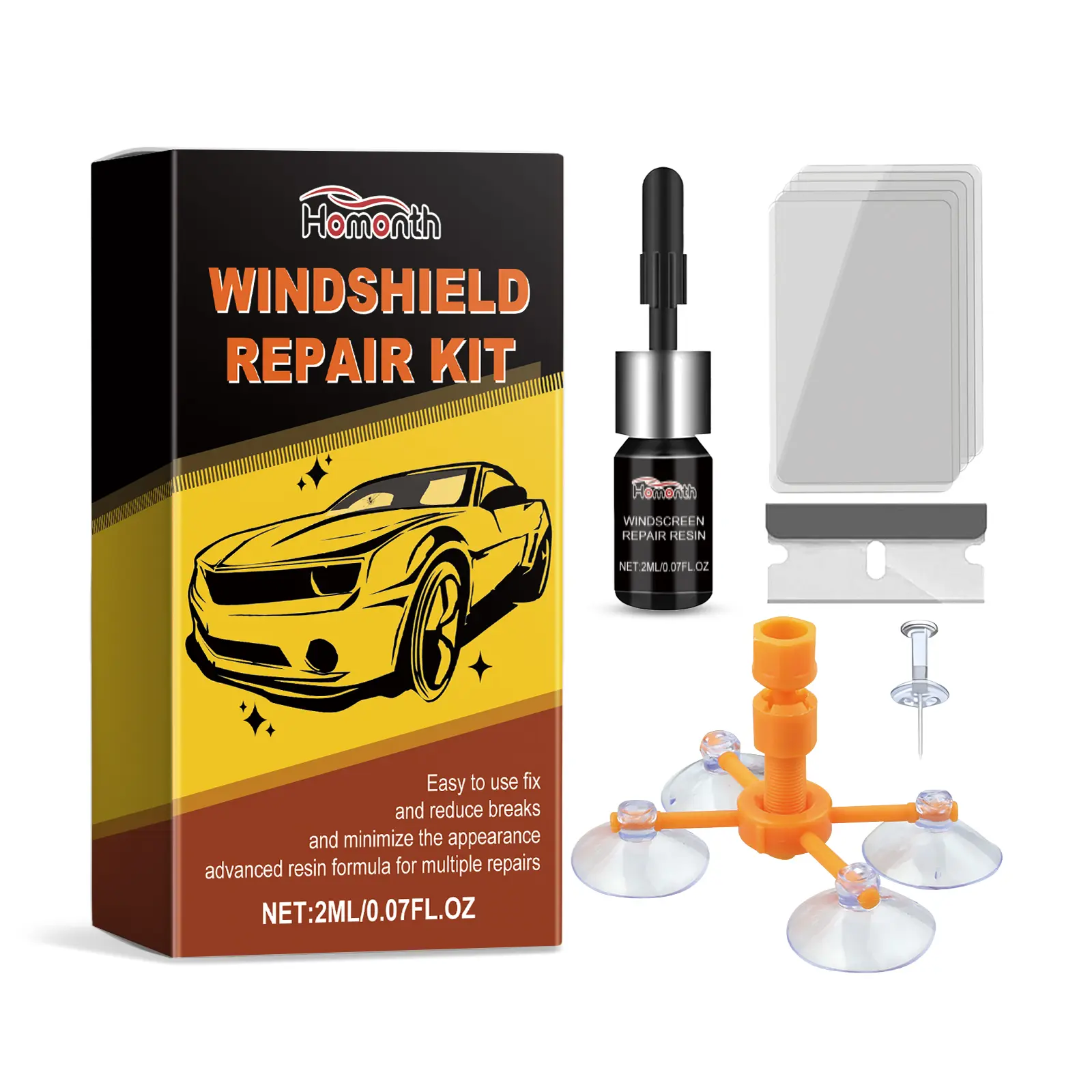 Windshield Chip Repair Kit, Windshield Repair Kit with Suction Cup, Quick and Efficiency Car Glass Repair Liquid Tool for All Cracks, Bulls-Eye and Star-Shape Cack