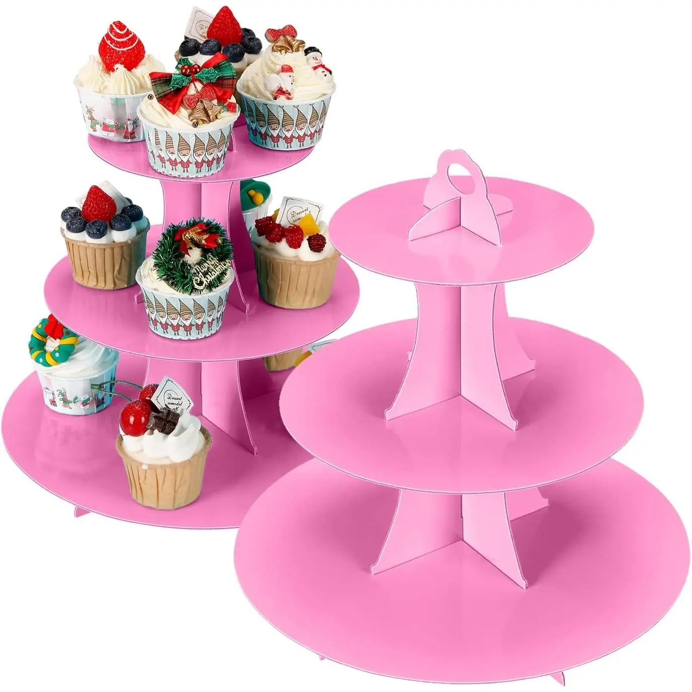YLDW 3-Tier Pink Disposable Cardboard Cupcake Stand, Dessert Display Tower for Birthday, Tea Party, Baby Shower Party Decorations