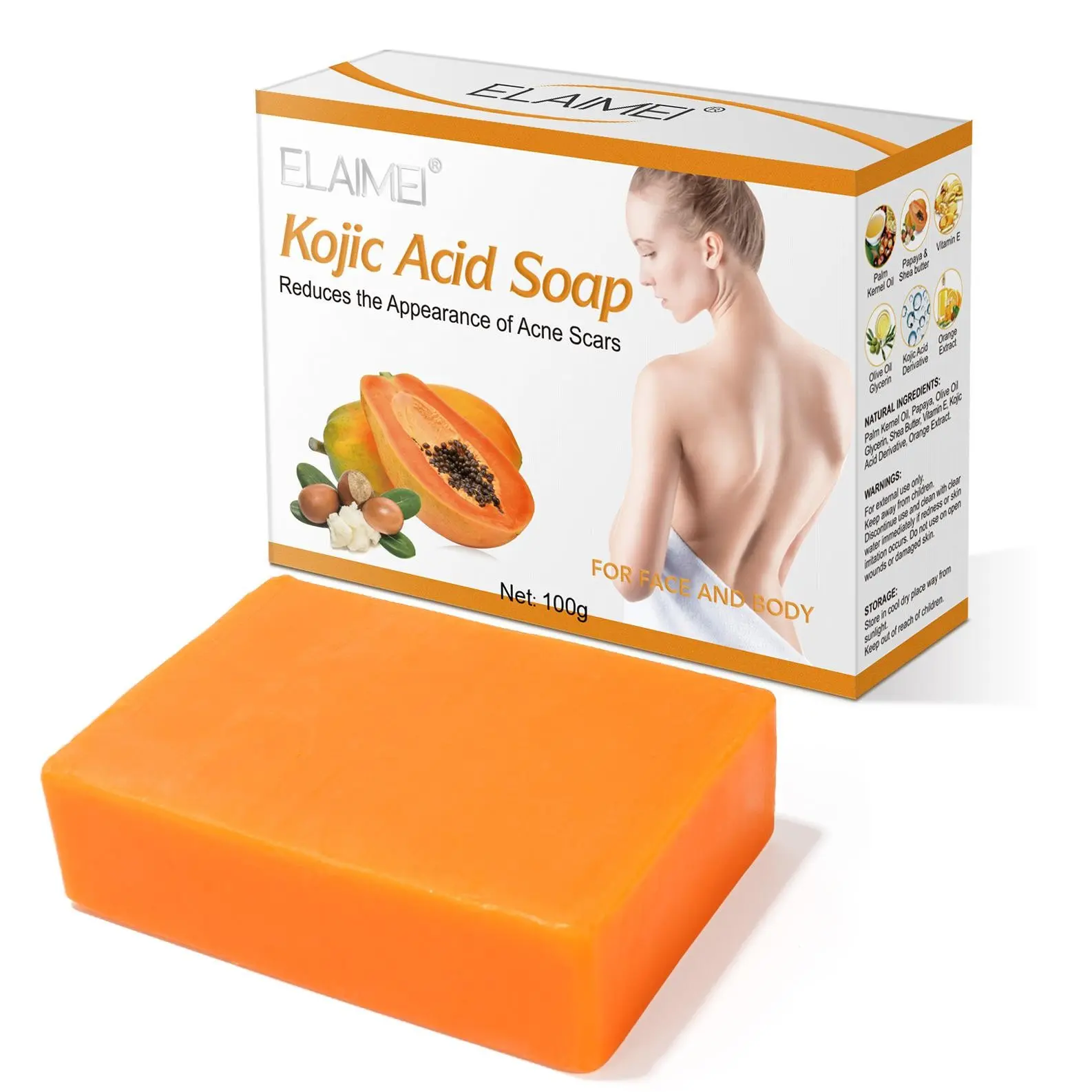 Elaimei Alpha Hydroxy Acid Kojic Soap Bar, Rich in Ahas & Papaya Extract, Reduces Dark Spots, Age Spots, Freckles, Safe for Face & Body, Body Cleansing Products