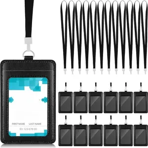 2 lanyards + 2 PU ID holders, multiple card slots, large-capacity pass holder, ID card, credit card, work permit holder, document holder, anti-loss lanyard, meal card, factory ID holder, card holder, suitable for office and school