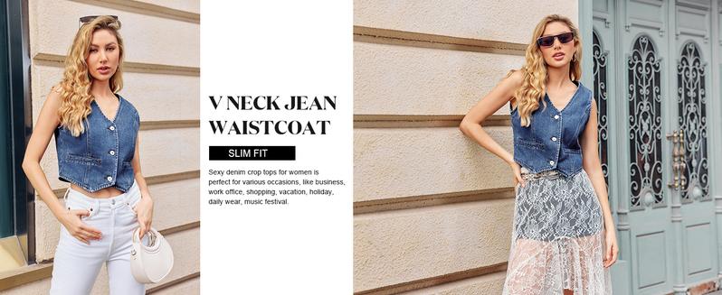 Imily Bela Womens Denim Vest Sleeveless V Neck Button Down Jean Waistcoat Jacket Y2K Summer Crop Tops