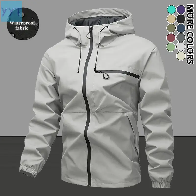 YYT1 Men's Casual Hooded Polyester Jacket - Windproof, Waterproof, Durable, Zipper-Front, Pocketed All-Season Outdoor Gear for Hiking, Daily Use