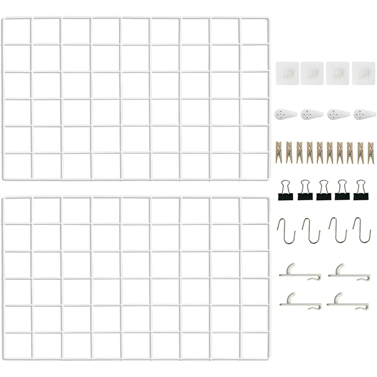 Wire Wall Grid Panel Set of 2, Photo Display Board & Memo Board | 17.3"×11.8" White Metal  Picture Organizer for Photos, Notes and Wall Decor in , Office or Dorm