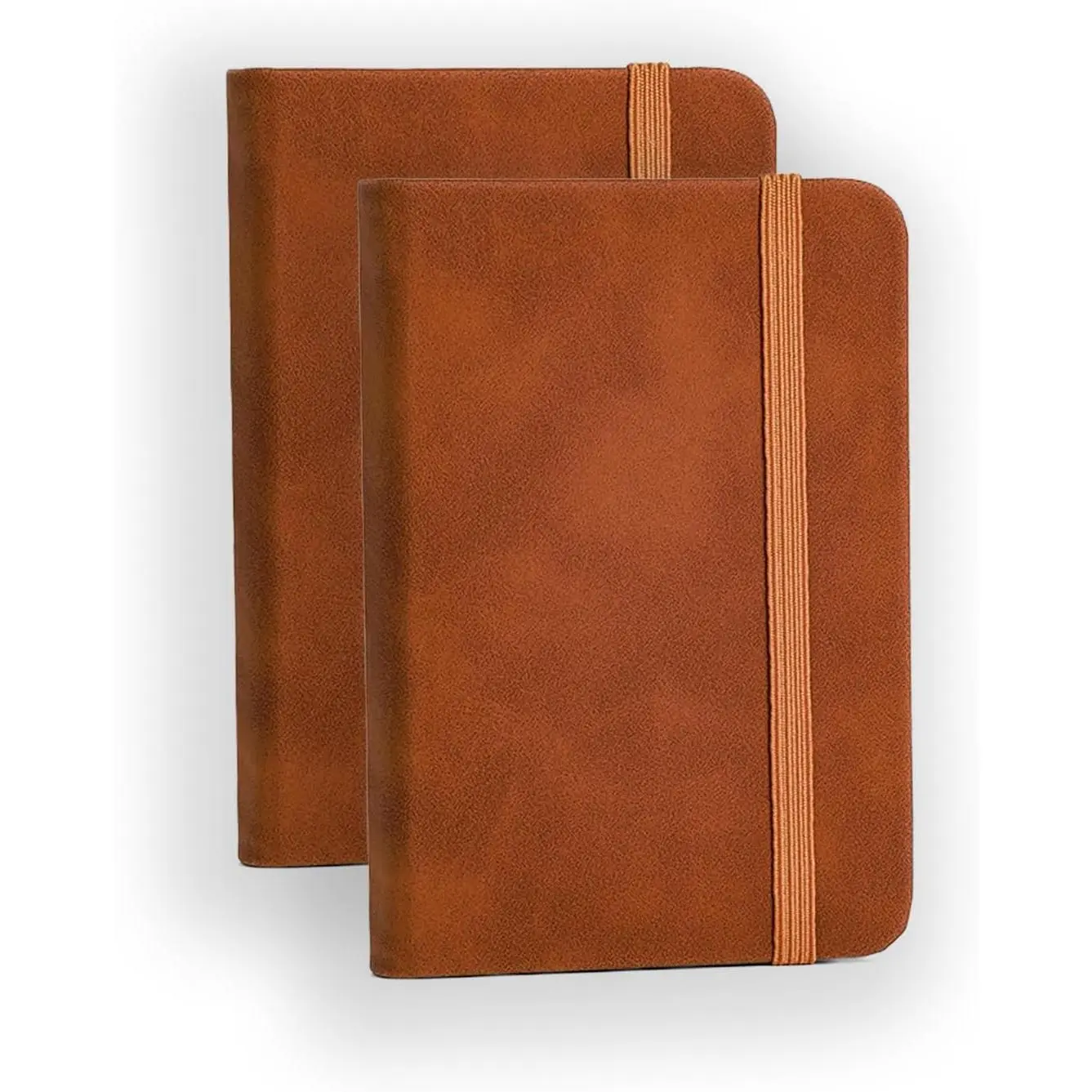 2 Pack Pocket Notebook Small Notebook, 3" x 4.4" Journal Notebook Hardcover with Thick Lined Paper, 200 Pages Leather Cover Mini Journal Notepad (Brown)