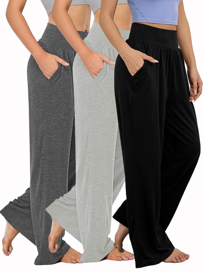 Women's Plain Pocket High Waist Joggers, Casual Comfy Wide Leg Trousers For Outdoor Sports, Airport Outfit，Women's Sport & Outdoor Lounge Outfit Clothing For All Seasons, Wide Leg Sweatpants