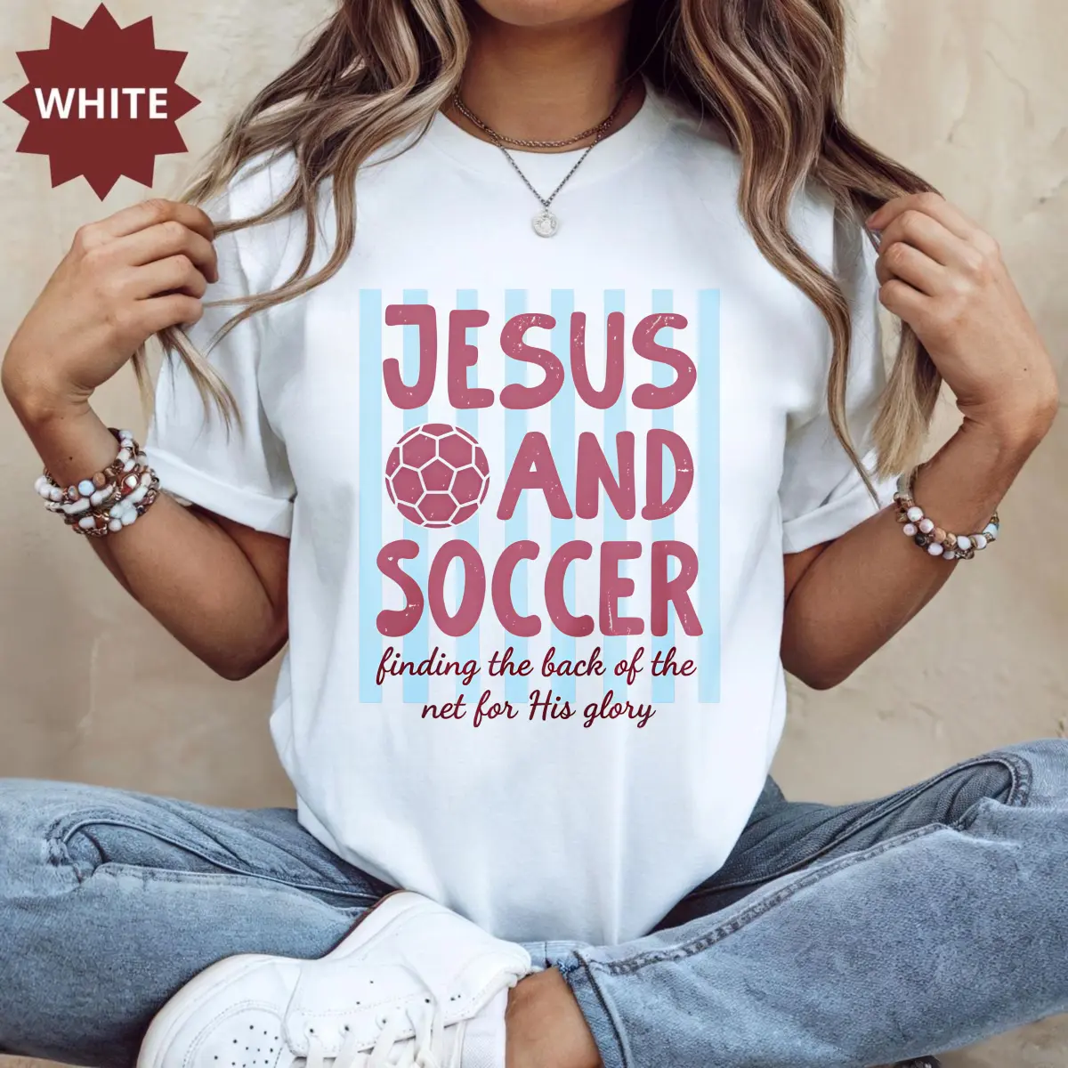 Jesus and Soccer Christian T-Shirt for Women, Religious Sports Apparel, Biblical Gift, Soccer Mom, Vintage Graphic Tee, Faith-Based Athletic Shirt