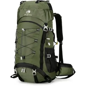 60L Waterproof Backpacking Hiking Backpack with Rain Cover for Men Women, Large Camping Backpack, Green