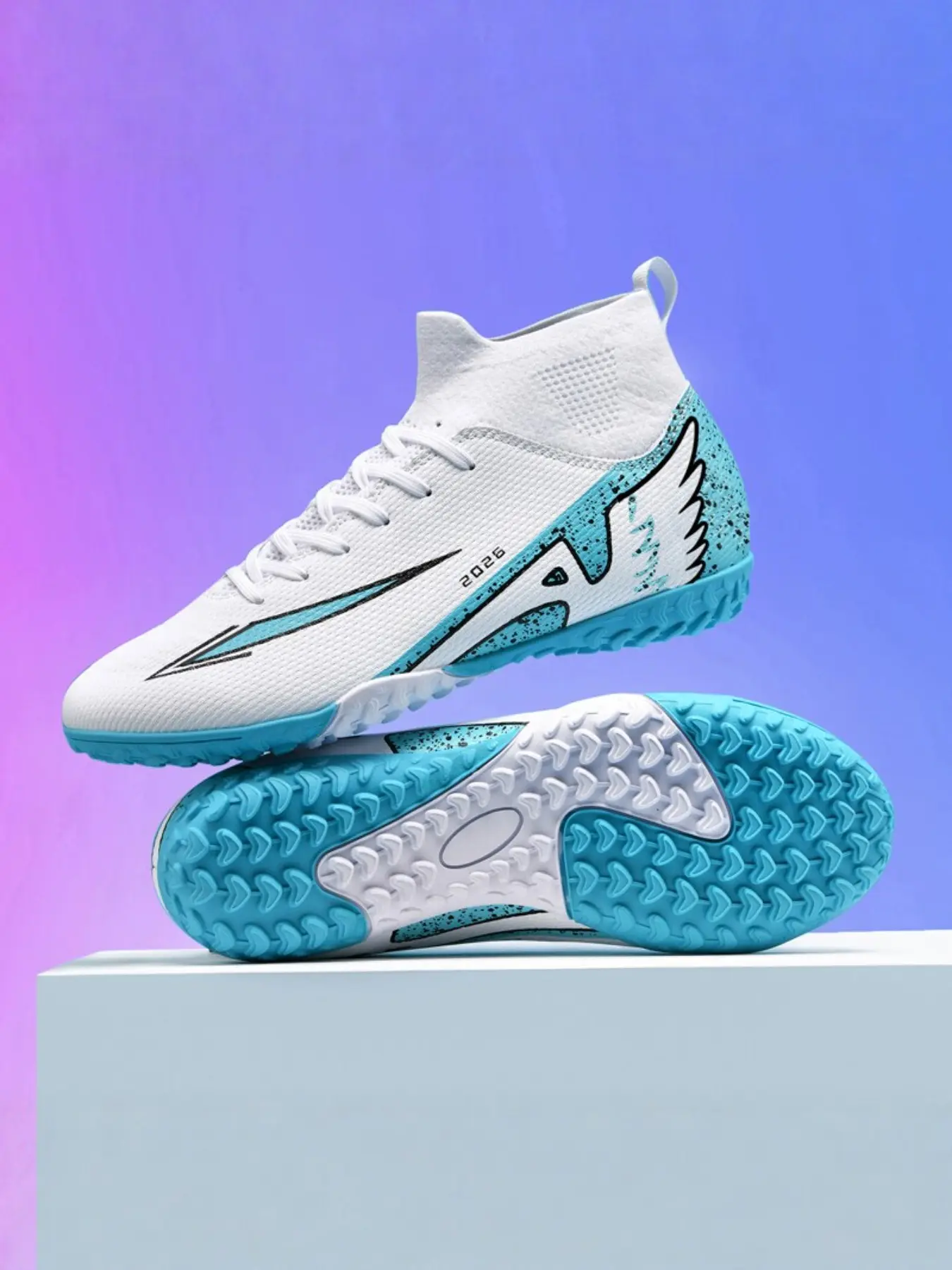 Professional Adult Training Soccer Shoes, Soccer Cleats, Unisex High-Top Football Boots, Anti-Slip TF Studs, Breathable PU Leather, Lightweight Sporty Design