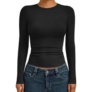 Womens Crew Neck Long Sleeve Slim Fit Compression Underscrubs Tops