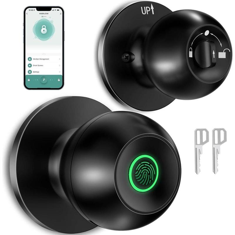 Smart Lock Fingerprint Door Knob with App Control Key Type-C Port Emergency Charging Biometric Lock for Front Door Home Apartment Office FathersDayGift