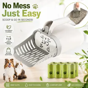 Integrated Cat Litter Scoop Set, Detachable Large Capacity Poop Bag, Convenient Pet Waste Management Tool, Essential Cat Owner Accessory