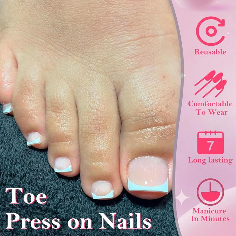 240Pcs Glossy Toe Nail Press ons White Deep French Tips Short Square Fake Toe Nails Tips, Natural Artificial Reusable Nail Tips for DIY Daily, Work, Study, Party - Women & s, Sturdy Nails, Workmanicure, Decorative Nails, French Tip Toenails