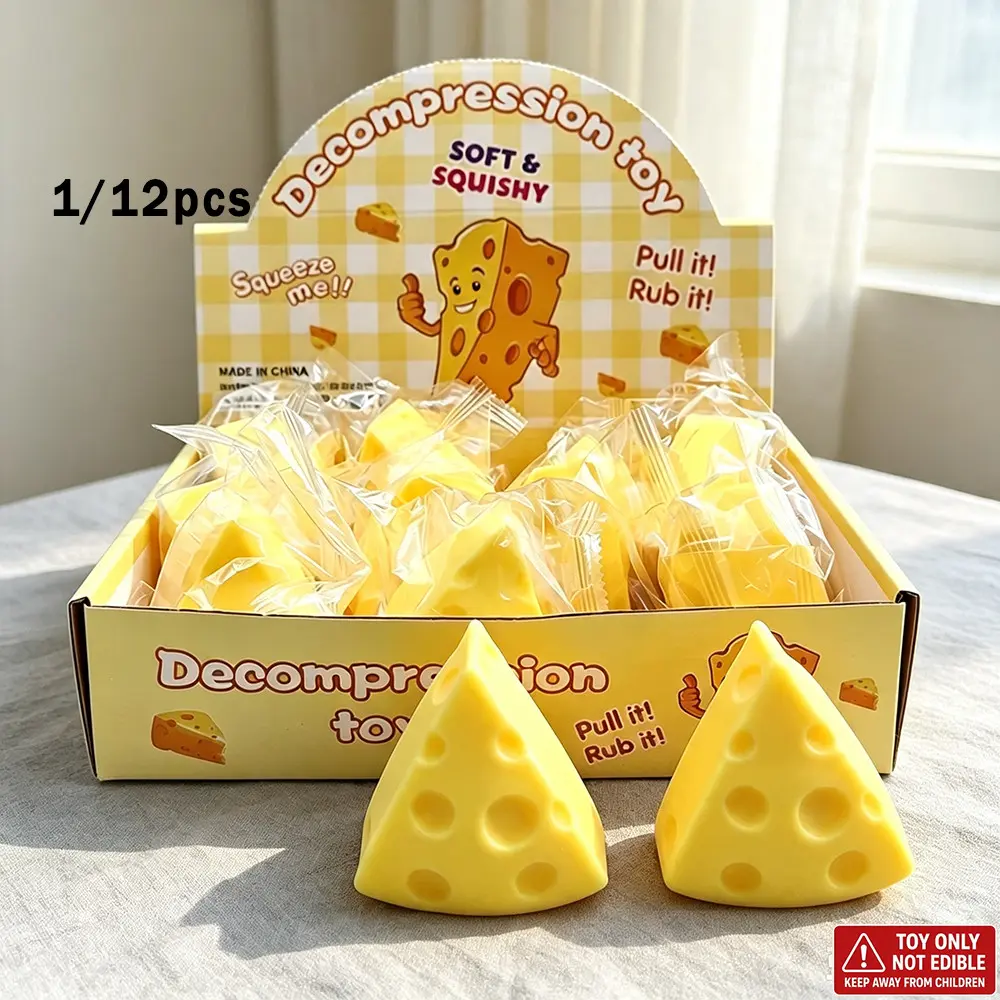 1/12pcs Ultra-Elastic Triangle Butter Cheese Stress Relief Fidget Toy, Soft Squeeze Anxiety Relief Toy, Cute Desk Gift for Adults and Kids