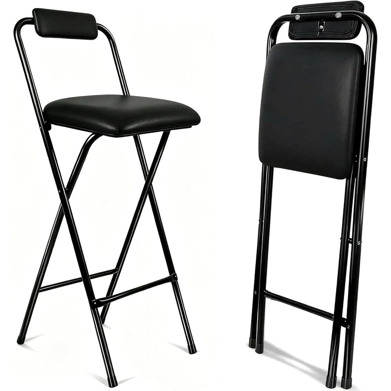 Folding Stool with Backrest, 1Pcs Height for Kitchen Counter & Bar Table, Extra Thick Cushion, Heavy Duty Tall Folding Stool Chair for Kitchen, Camping, Shop 25.5 Inch