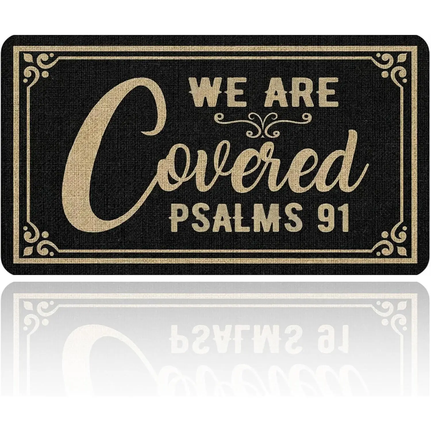 Biblical Verse We Are Covered Psalm 91 Funny Non-Slip PVC Back Doormat, Farmhouse Style, Suitable for Entrance Door & Home Decoration, 30x17"