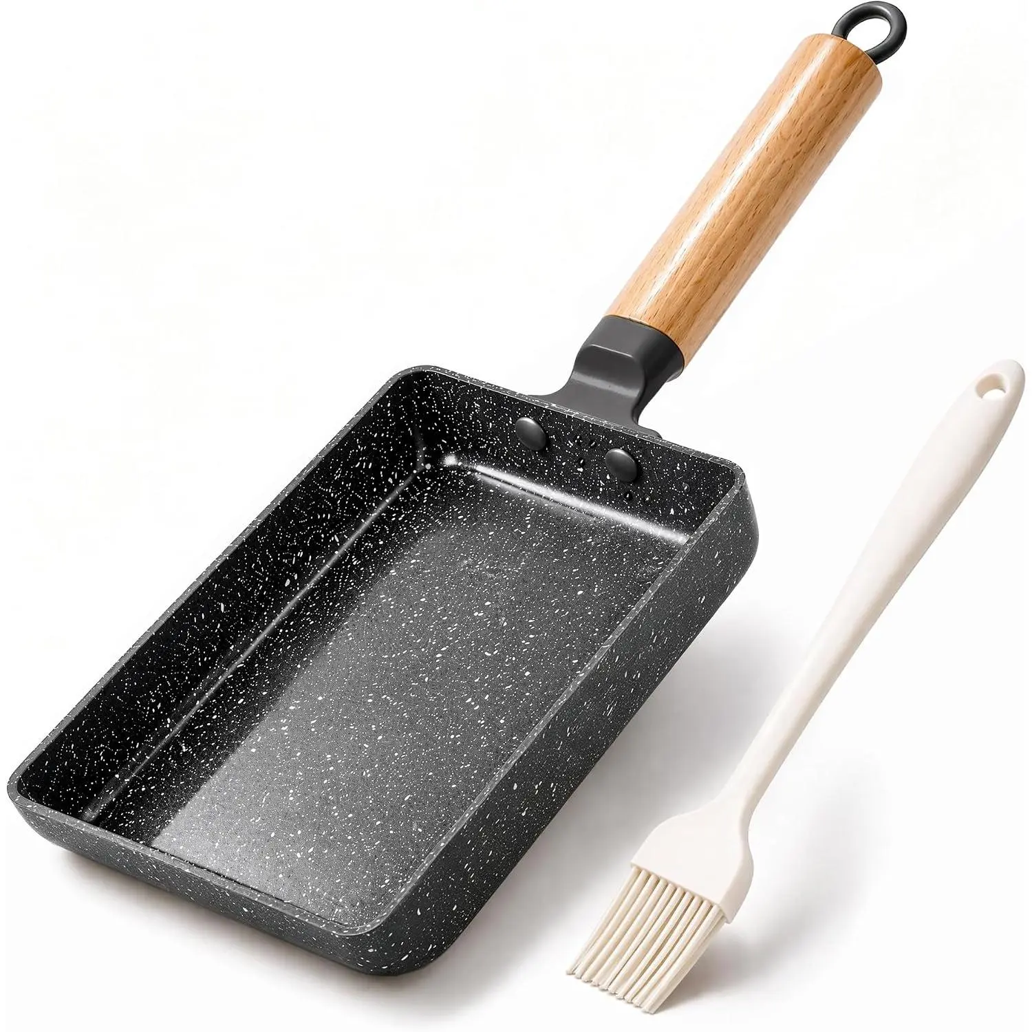 Ceramic Tamagoyaki Pan, Square Egg Frying Pan for  Omelette | Small Nonstick Rectangle Pan, Omlet Egg Roll Pan,  & Korean Cookware, Tamago Omelet for Induction, with  Brush