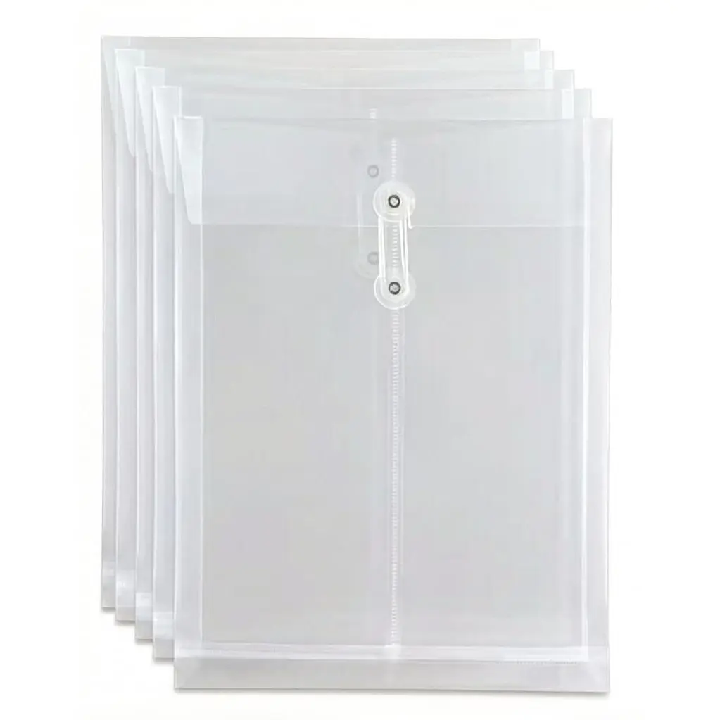10 Pack Clear Plastic Envelopes, Reusable & Waterproof File Folders with String and Snap Button, Expansion File, for Documents School Home Work Office, Letter Size