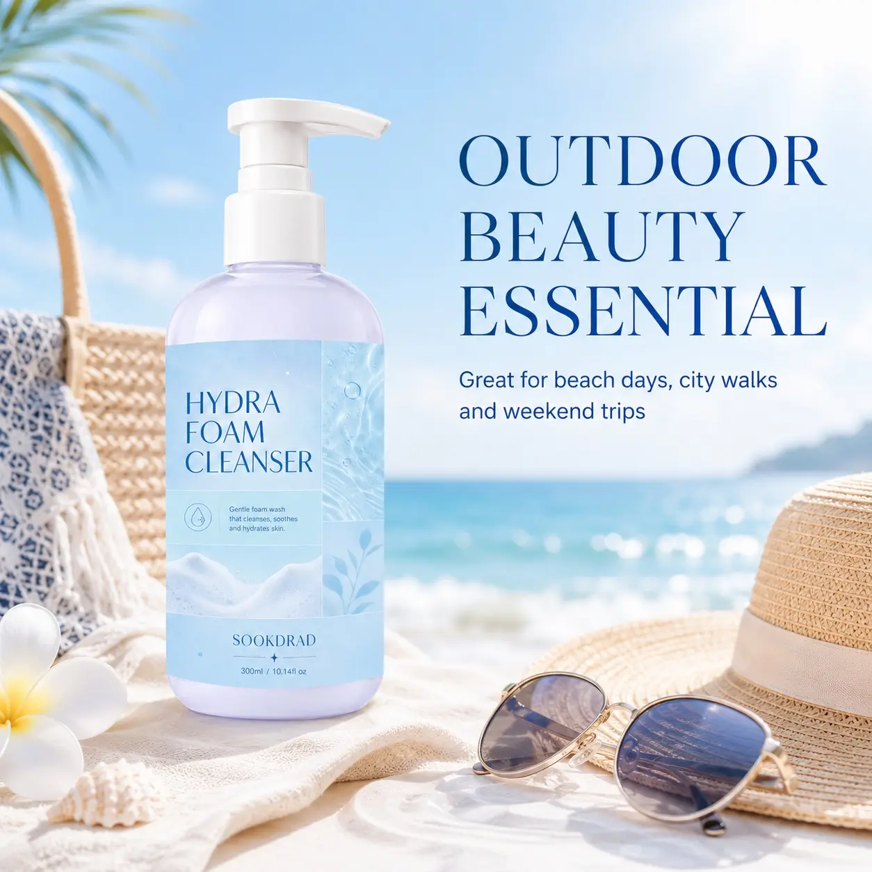 Hydra Foam Cleanser, gentle foam wash, cleanses, soothes, hydrates, for face, 10.14fl oz, 300ml