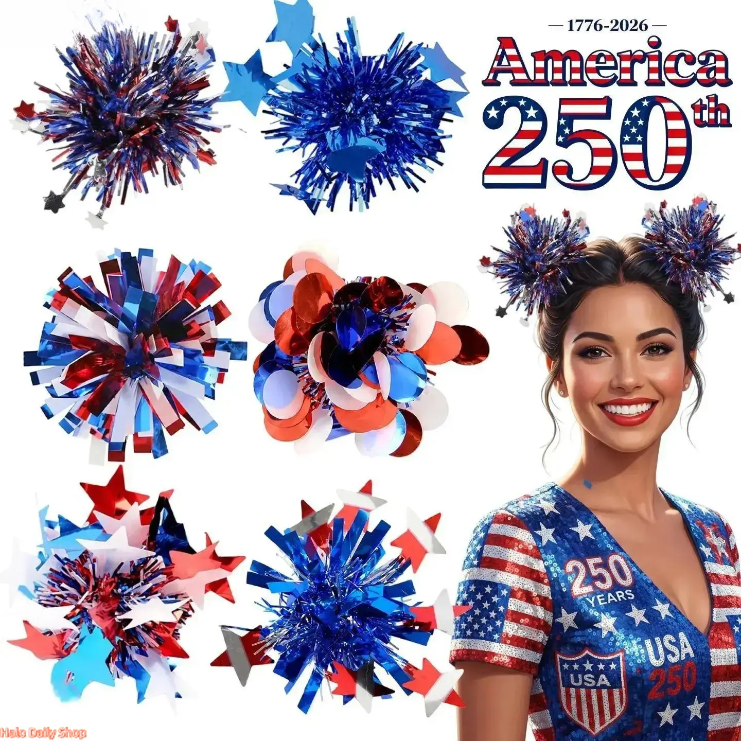 Girls' 2-Piece Patriotic Hair Clips with Glitter Bows, Star and Stripes Festive Accessories Featuring a Firm Grip for a Holiday Party, Girls' Clips, Metal Coating, Patriotic Theme