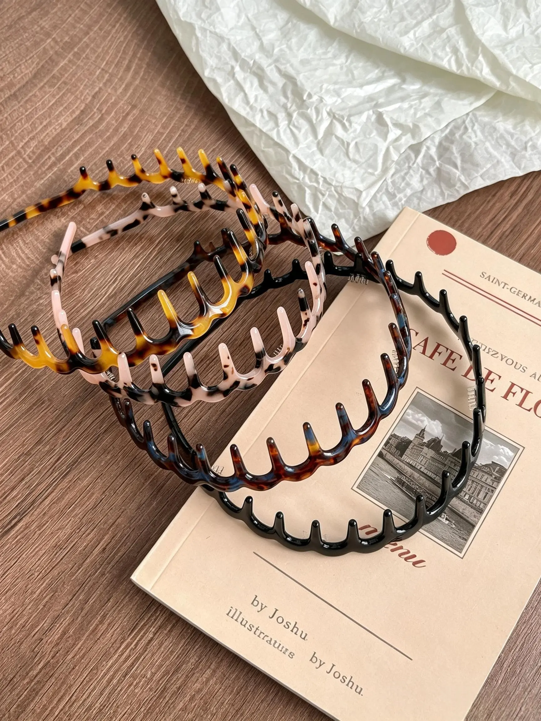 1pcs/4pcs Acetate Jagged Teeth Headbands Set, Retro Tortoise Shell Non‑Slip Comb Hair Hoops, Anti‑Slip Toothed Hair Band, Vintage Styling Hair Accessories for Women & Girls, Non Slip Hairbands