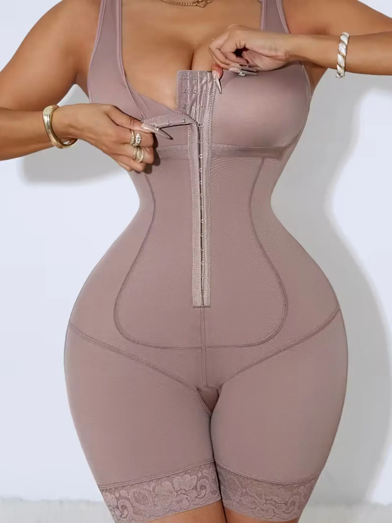 1 Count Women's Solid Color Elegant Chic Underwear Shapewear Bodysuit, Fajas, Butt Lifting &Tummy Control Full Body Shaper Jumpsuit, Adjustable Hooks Colombian Shapewear, Open Crotch Romper, Waist Trainer, Suitable For Daily Wear Or Training