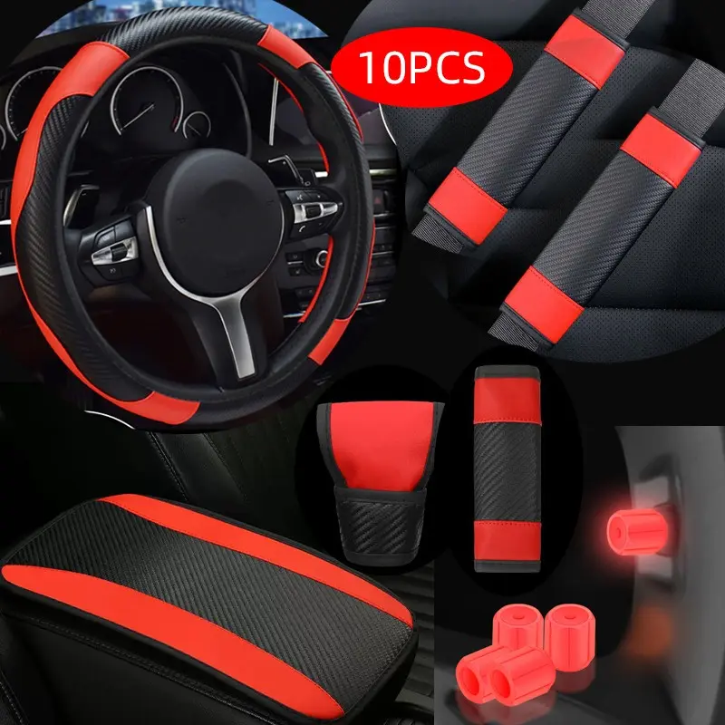 10-Piece Car Interior Kit, Non-Slip Arm Pressure Relief, Includes 4 Tire Valve Caps, Prevents Air Leaks, Fits Most Cars, Fashionable Automotive Accessories