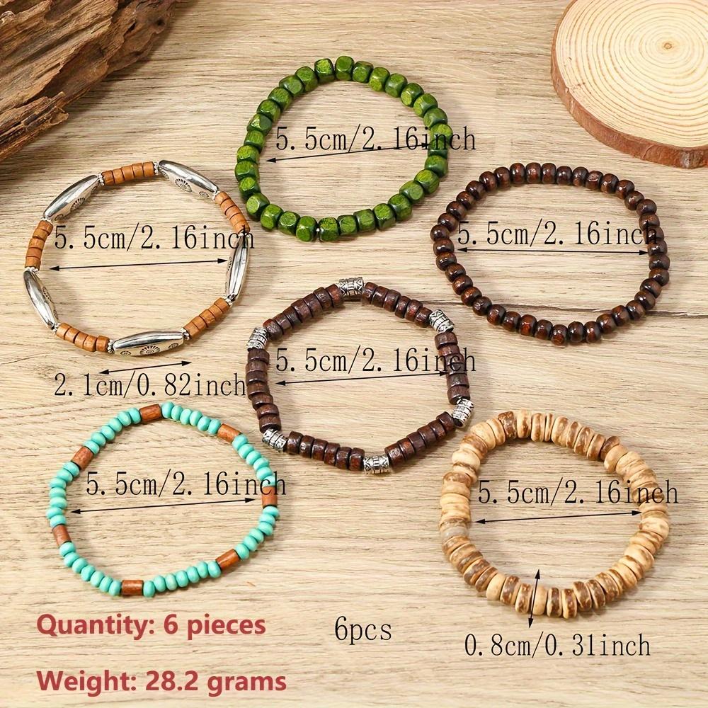 6pcs Set of Coconut Wood Bead Elastic Cord Minimalist Bohemian Style Men's Bracelet Bangle