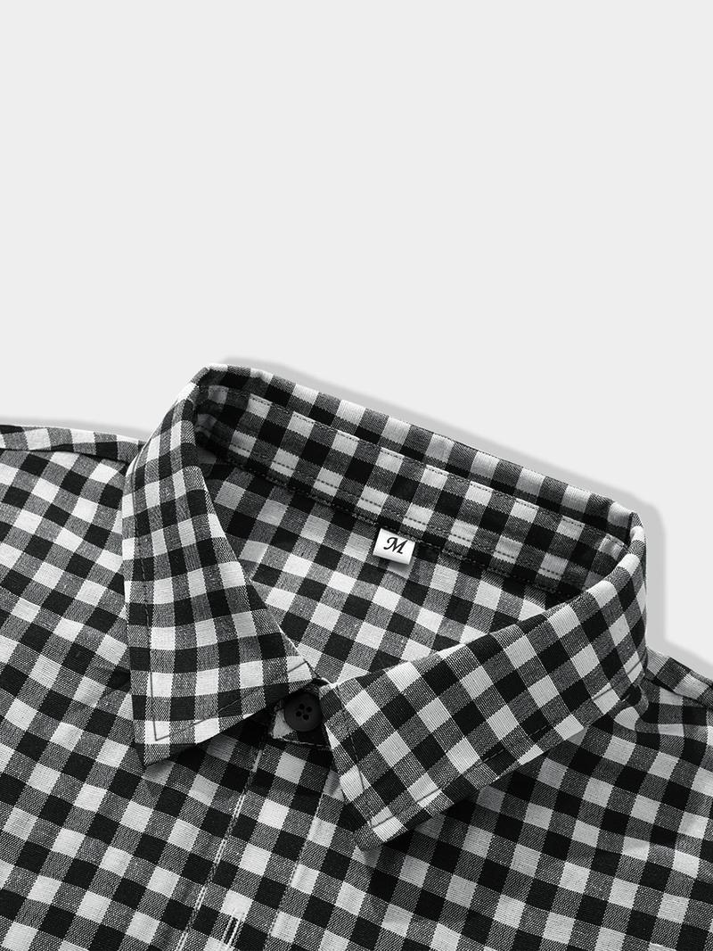 Men's Regular Fit Gingham Print Short Sleeve Shirt, Casual Half Sleeve Comfy Top for Fall, Men's Clothes for Daily Wear