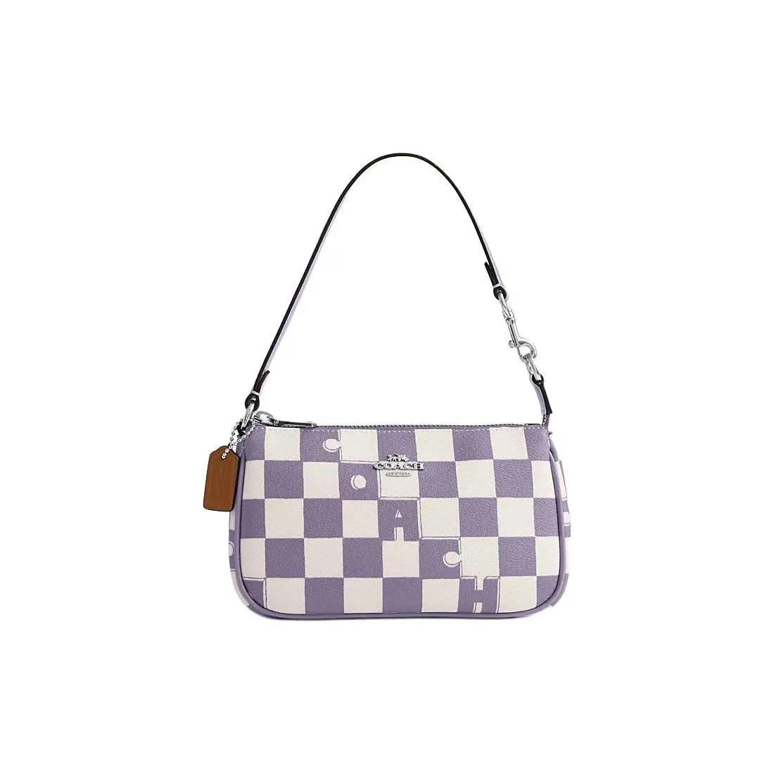 Coach Nolita 19 Checkered Faux Leather Crossbody Handbag for Women, Small Size, Light Violet and Chalk White