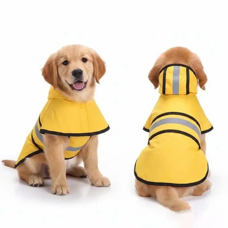 Dog Raincoat with Reflective Strip Hooded Puppy Waterproof Rain Jacket Lightweight Pet Rainwear for Outdoor Walking Safety Coat