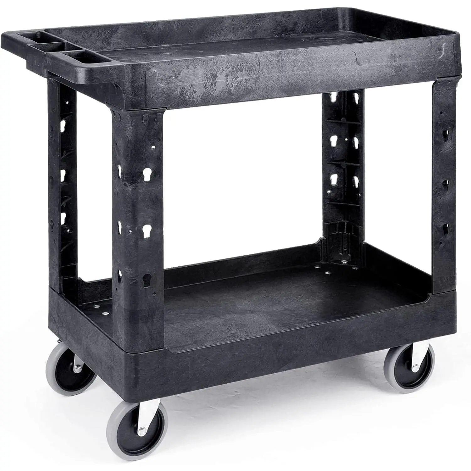 2-Tier Utility Rolling Cart, 34 x 17 in, 5" Swivel Wheels, 550lb | Deep Tub Shelves, Plastic Service Cart, Work Cart, Tool Cart, Tub Storage Organizer, Warehouse Garage Cleaning Supplies