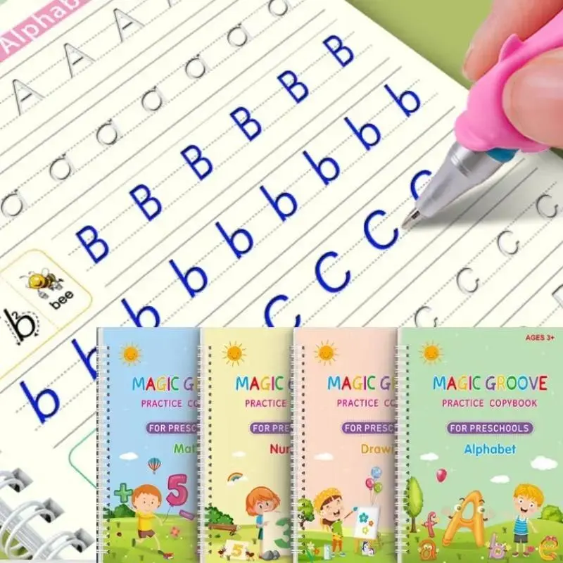 Magic Practice Scribe Book Set, Reusable Number & Letter & Math & Drawing Practice, Includes Pen & Refill & Pencil Grip, Ideal Gift for Kids, Preschool Supplies