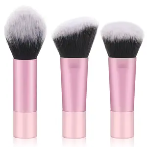 Foundation Contour Powder Brush Set, 3PCS Premium Travel Kabuki Mini Makeup Brush for Blending Setting Buffing with Liquid, Powder and Cream