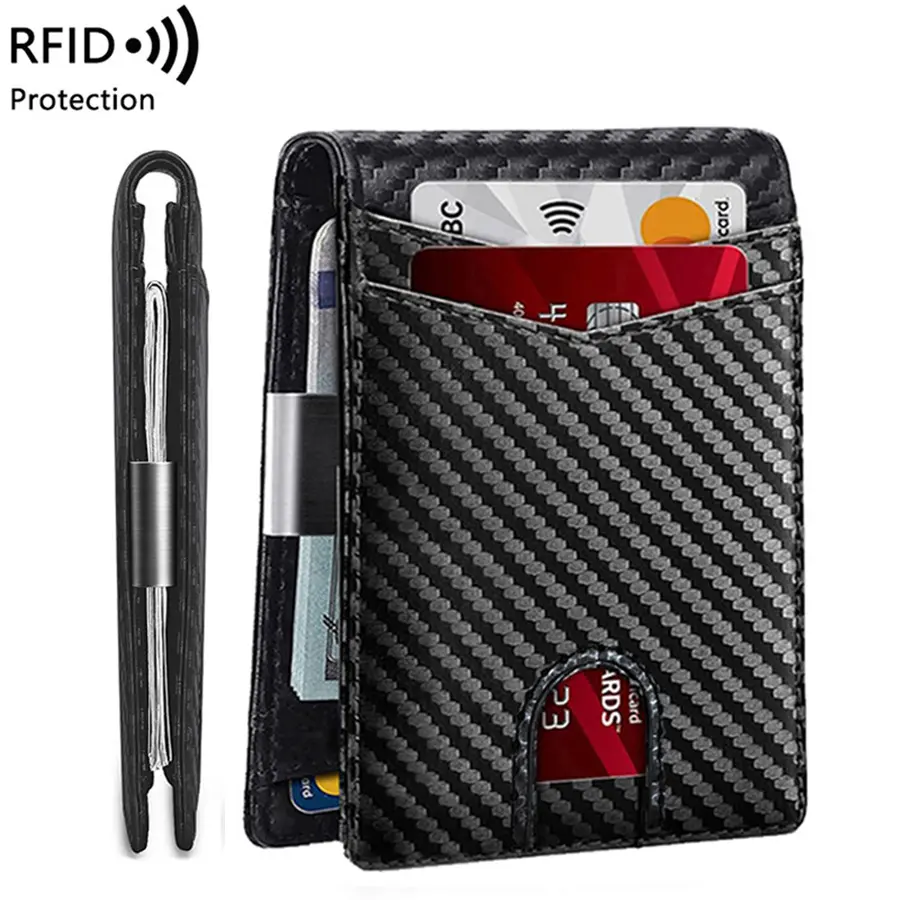 Men's wallet card holder No Cash slot Carbon Fiber RFID Blocking Bifold mens Wallet - Multi Functional, Stylish, Card Storage, Money Clip Holder, Multi-Card Slot, Minimalist Short Designer, Men's Accessories, Men wallet Gifts with Box