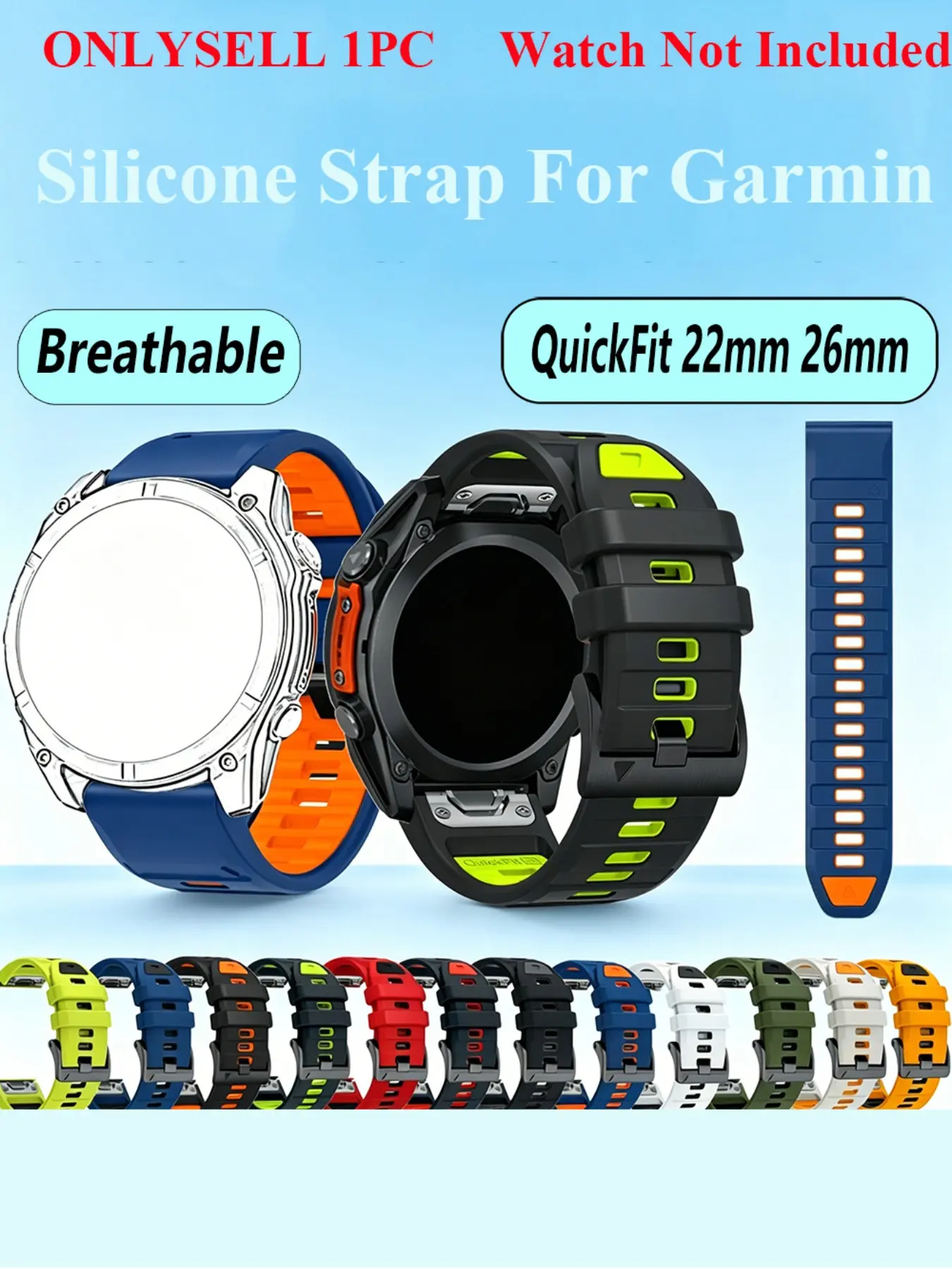 Sports Dual Color Silicone Strap Quickfit 22mm 26mm For Garmin Fenix E 8 7 7X Pro 6X 6 Pro 5 5X Plus Strap For Garmin Instinct 3/E (45mm) Instinct3 (50mm) Instinct2/2X Crossover Adjustable Replacement Strap For Garmin Quatix3/5/6/7/7Pro/7X Coros Vertix2 S