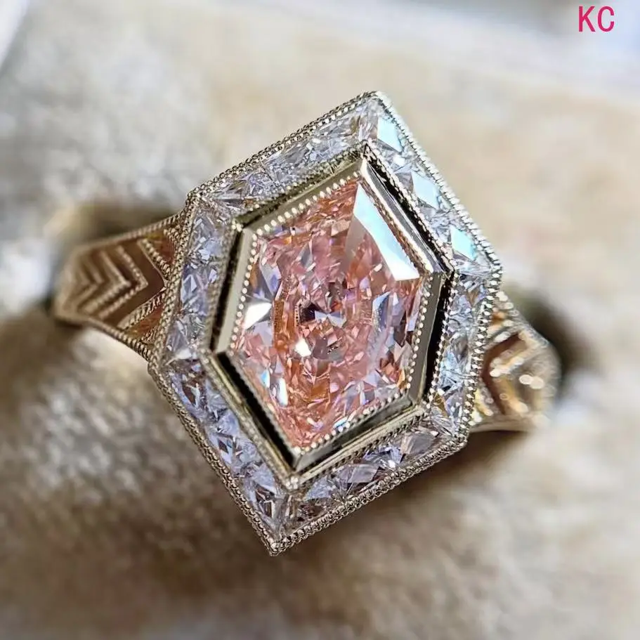 Gold Plated Eco-friendly Alloy Ring Inlaid Pink Zircon, Minimalist Finger Jewelry For Women Daily Matching