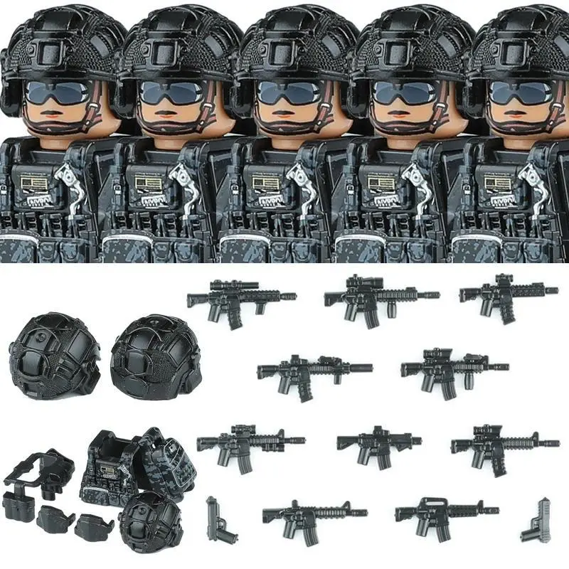 2026 new hot item Military Commando Special Forces US SWAT Combat Helmet Building Block Modern City Police Assault Figure Weapons Backpack Toys