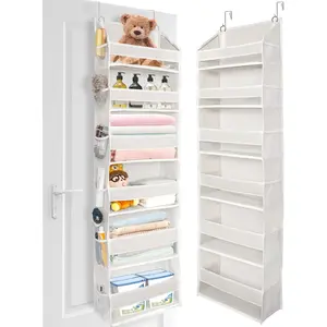 Over The Door Organizer with 6 Large Pockets 12 Side Pockets, 50lbs Weight Capacity Door Hanging Organizer for Bedroom, Bathroom, Pantry, Nursery Storage, Beige