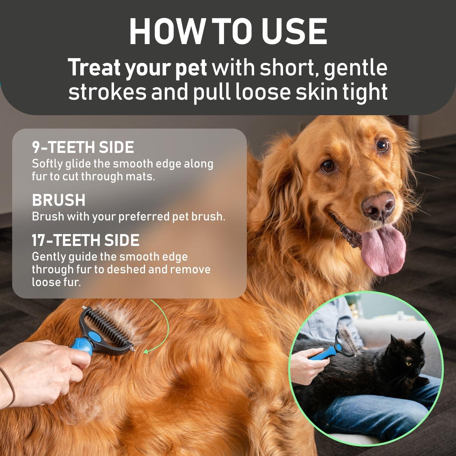 Original Pet Detangling Comb, Dual-Sided Fur Remover Tool, Wide Dog Grooming Brush, Reduces Shedding 95%, Ideal for Long Hair Dogs and Cats