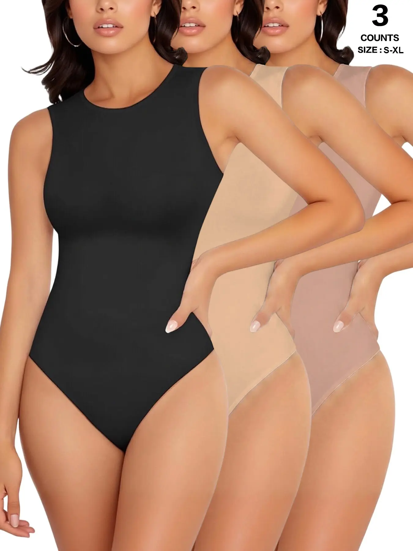 Crew Neck Sleeveless Solid Tank Bodysuit, Body Hugging Stretch Form-Fitting Design, Minimalist Basic Layering Top, Casual Jumpsuit for All Seasons