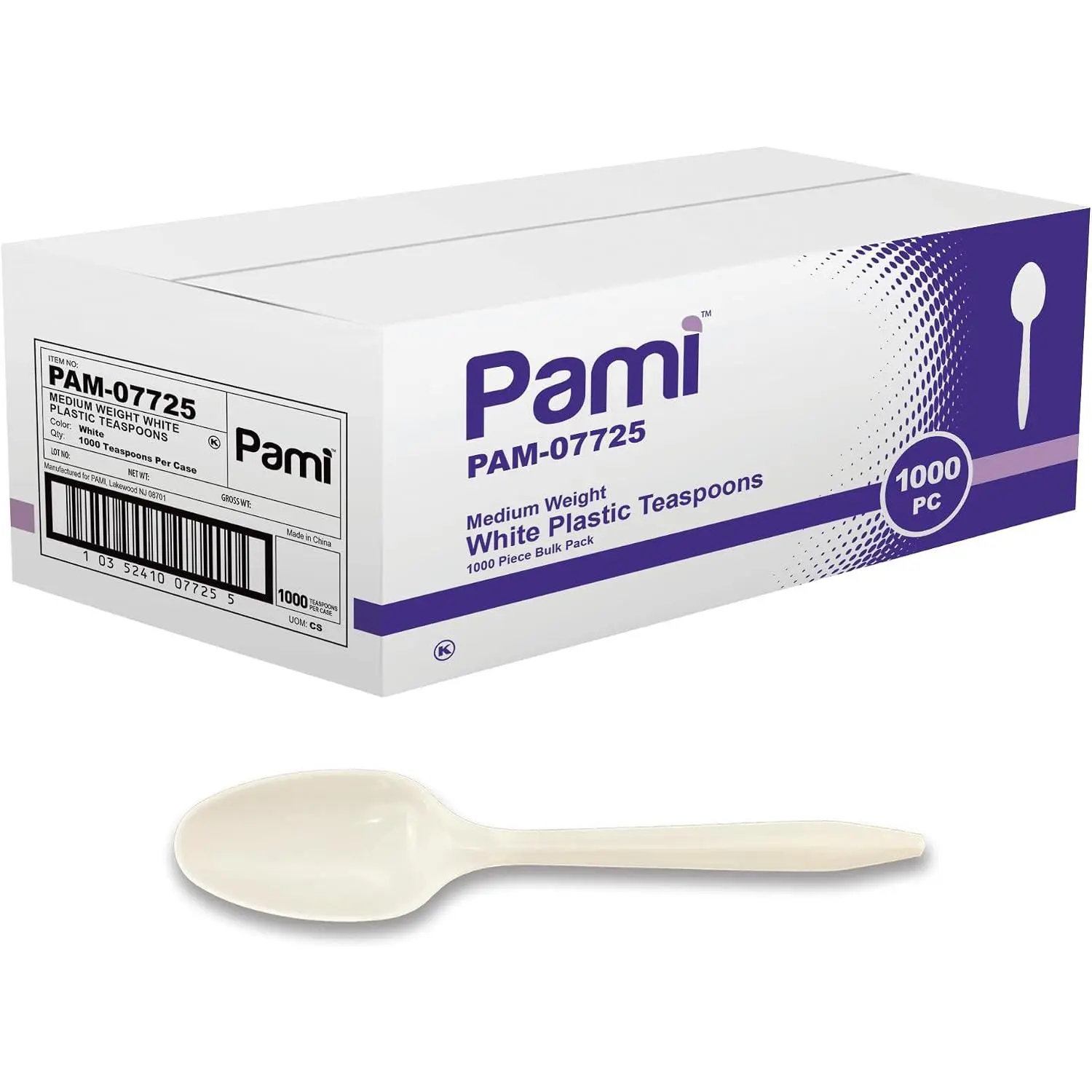 Medium Weight Disposable Plastic Teaspoons,White,Bulk Pack,1000 Count