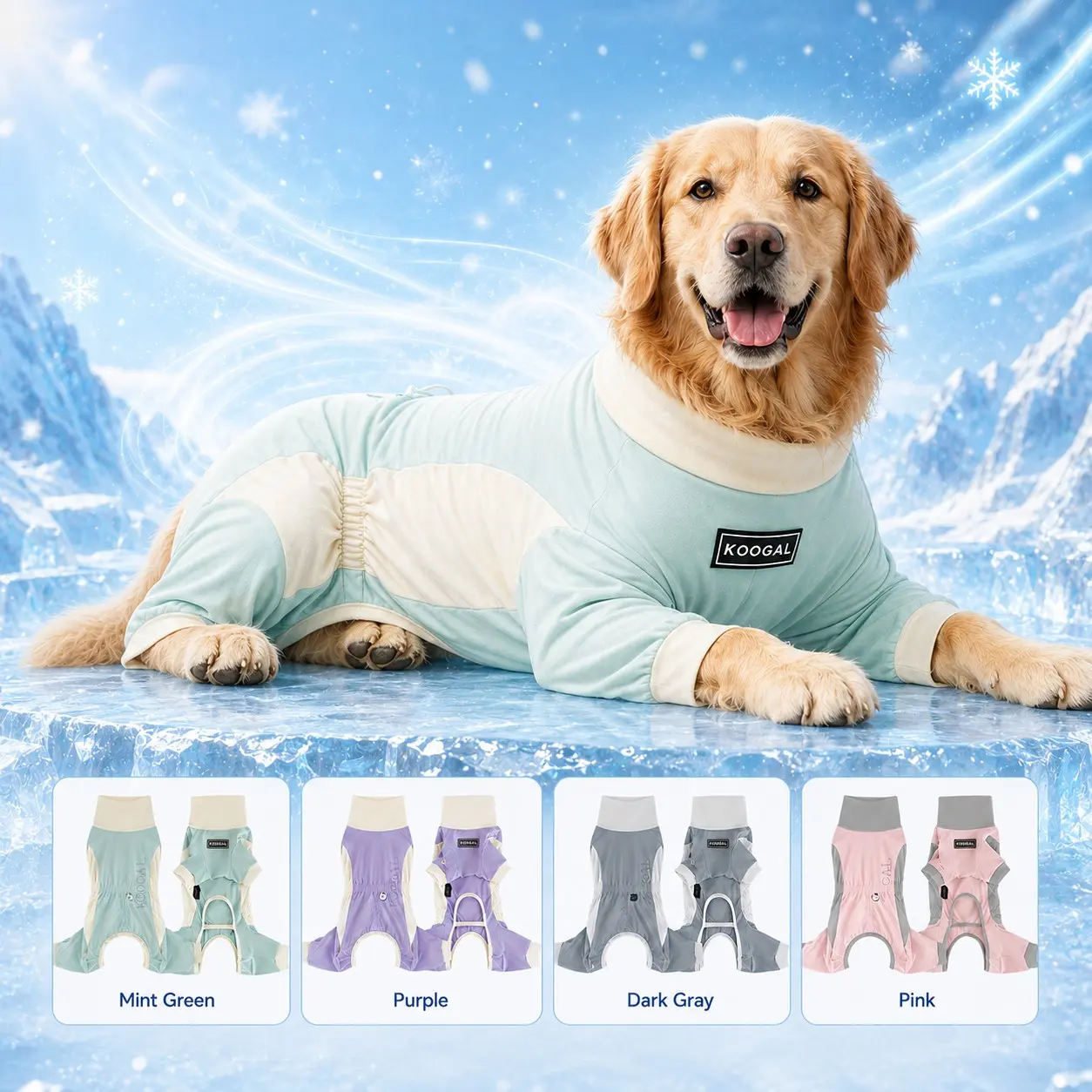 KOOGAL Dog Cooling Suit, Full Body Dog Clothes for Shedding Control, Breathable Quick-Dry Sun Protection Dog Onesie Jumpsuit for Small Medium Large Dogs, Male & Female, L-6XL, 6-116 lbs