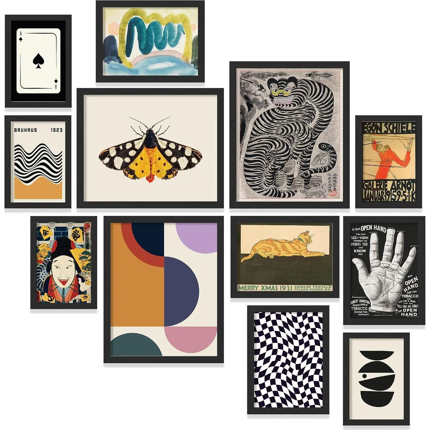Vintage Eclectic Wall Art Collage - Abstract Modern Art Prints For Wall Decor, Cool Funky Pictures Maximalist Paintings Retro Bauhaus Posters Set For Dorm Bedroom Home Decorations (Unframed)