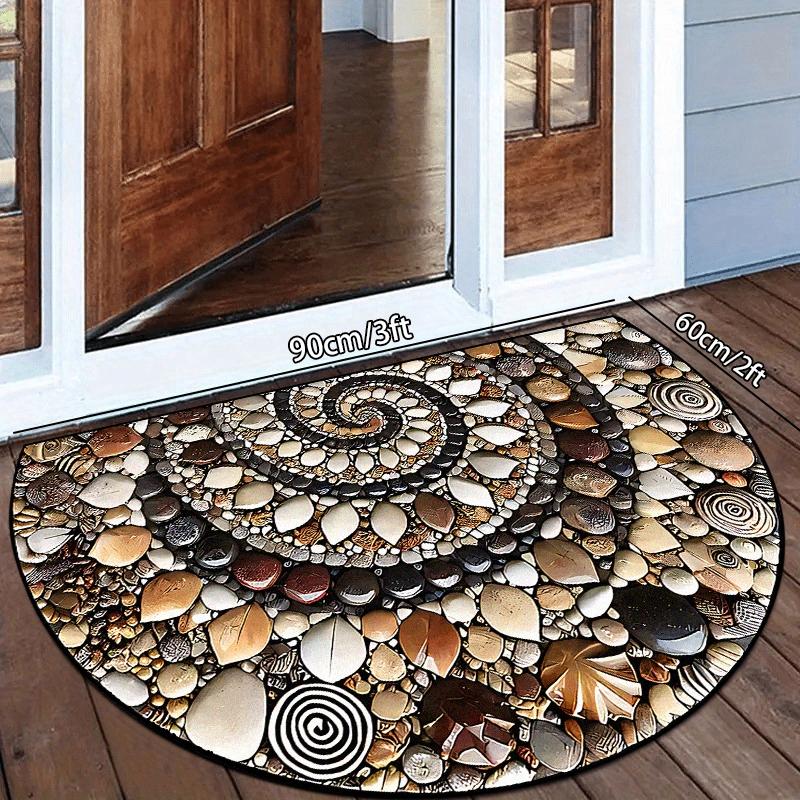 Colorful Pebble Print Welcome Mat, Soft Washable Half Round Indoor Outdoor Door Mat, Perfect for Home Entryway Decoration, Home Decorative Rug