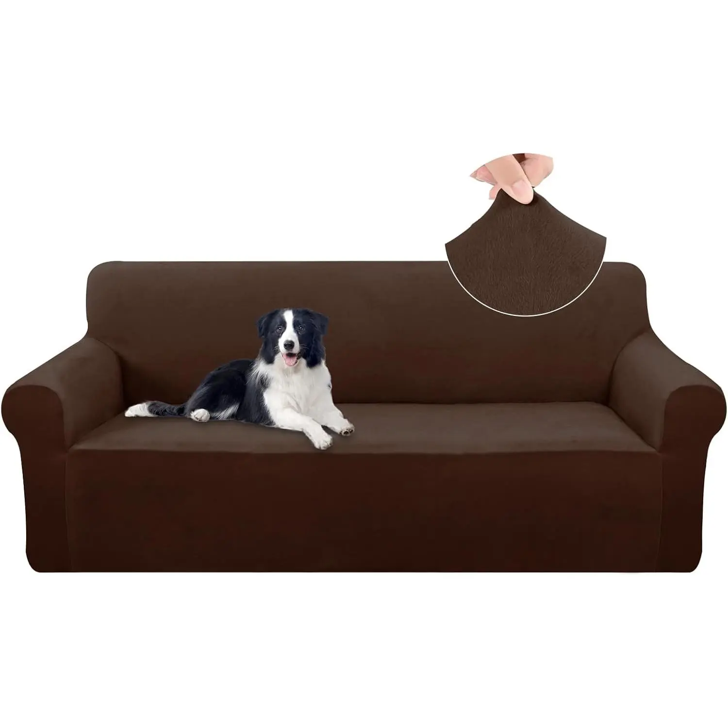 Velvet Sofa Cover Stretch Couch Covers for 3 Cushion Furniture Protector Sofa Slipcover (Large, Chocolate)