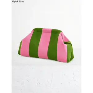 Women's Striped Cloud Handbag, Clip Design Clutch Bag, Lightweight Foldable for Daily Use, Makeup, Parties, Vacation, Gift Idea