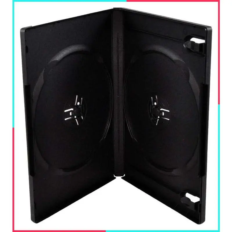 10 Pack 14mm Black Standard Double Capacity DVD Cases with Outer Clear Sleeves